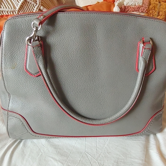 Coach Grey and Red Satchel Bowler Handbag - Picture 7 of 11